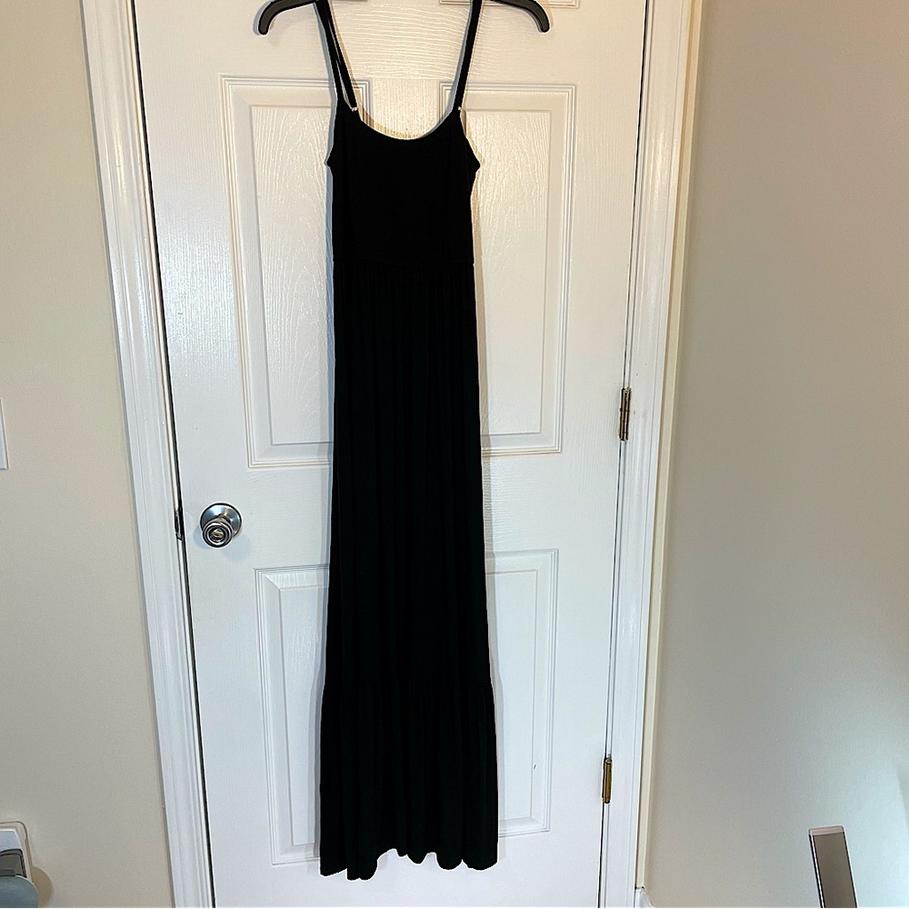 Evereve Roan + Ryan Black Maxi Dress Smocked Tiered Boho Cottagecore Women’s XS